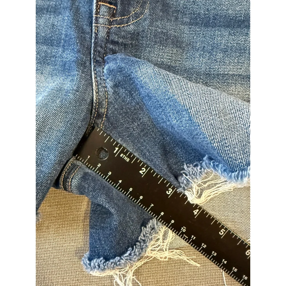 Edgely Original Fit High Rise Shortie Denim Shorts sz 8 double button distressed